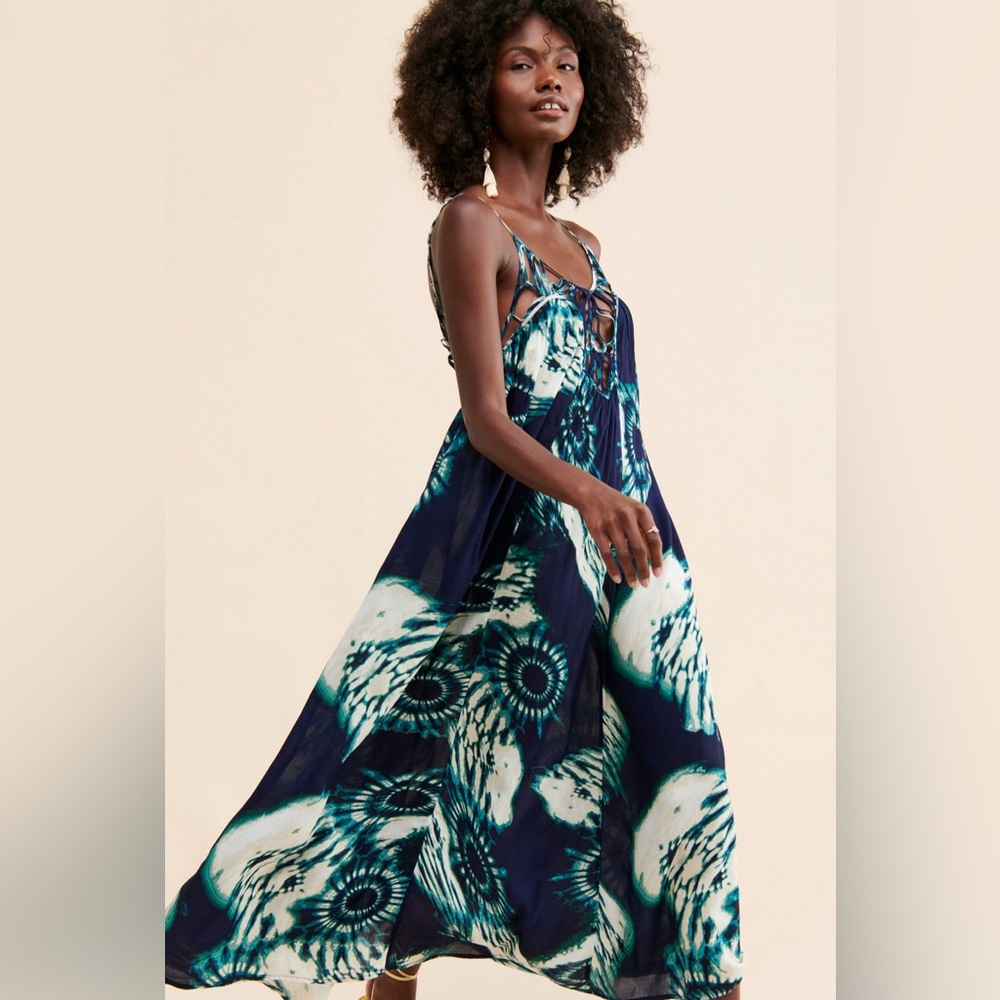 Anthropologie Navy and Teal Maxi Dress